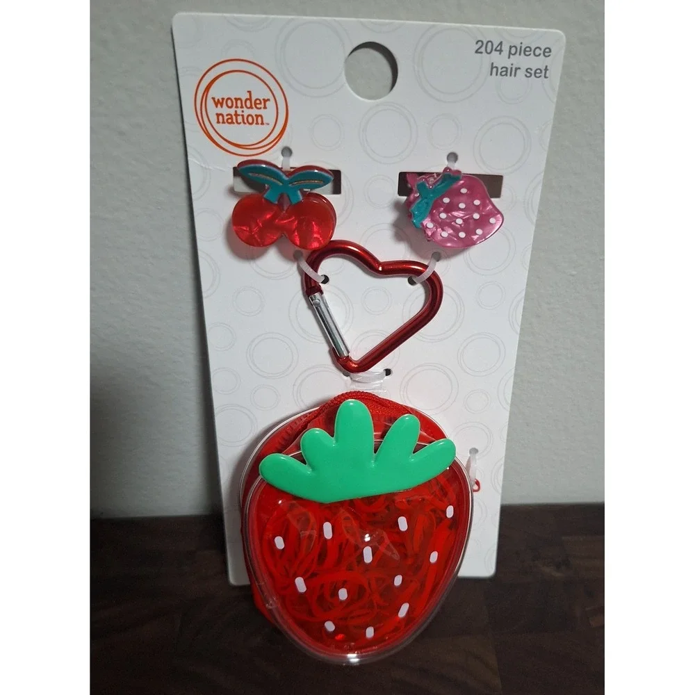 Wonder Nation Girls Hair Accessory Set Fruit Cherry Strawberry Clips Elastics